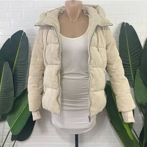 CREAM Sam Edelman hooded corduroy puffer in cream